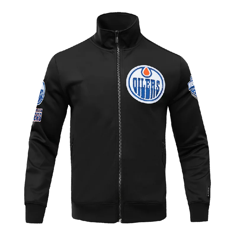 Lowest Rates NHL EDMONTON OILERS CLASSIC CHENILLE MEN'S DK TRACK JACKET (BLACK)