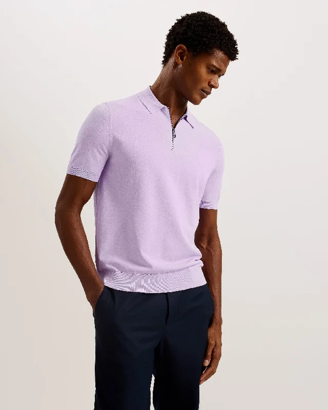 Season Finale Sale Daldin Short Sleeve Rayon Zip Polo Shirt Lilac