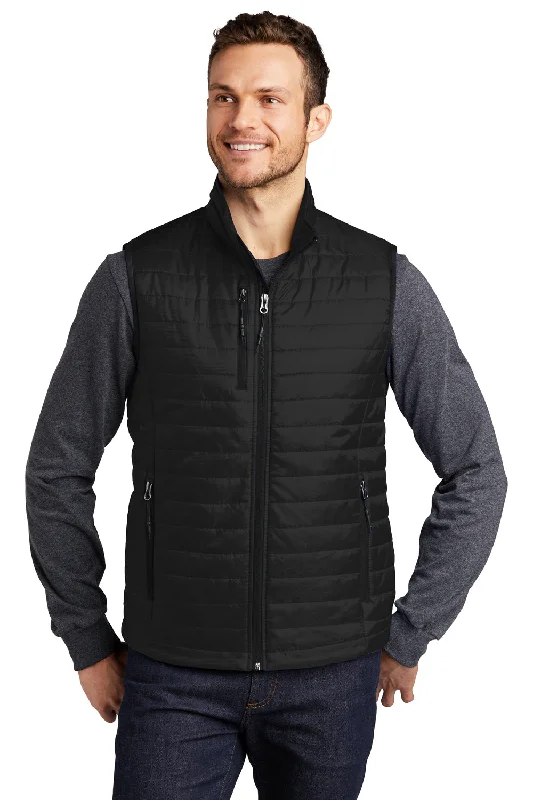 Midnight Madness Port Authority Mens Water Resistant Packable Puffy Full Zip Vest - Deep Black