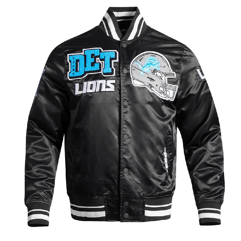 Extra Savings NFL DETROIT LIONS MASHUP MEN'S RIB SATIN JACKET (BLACK)