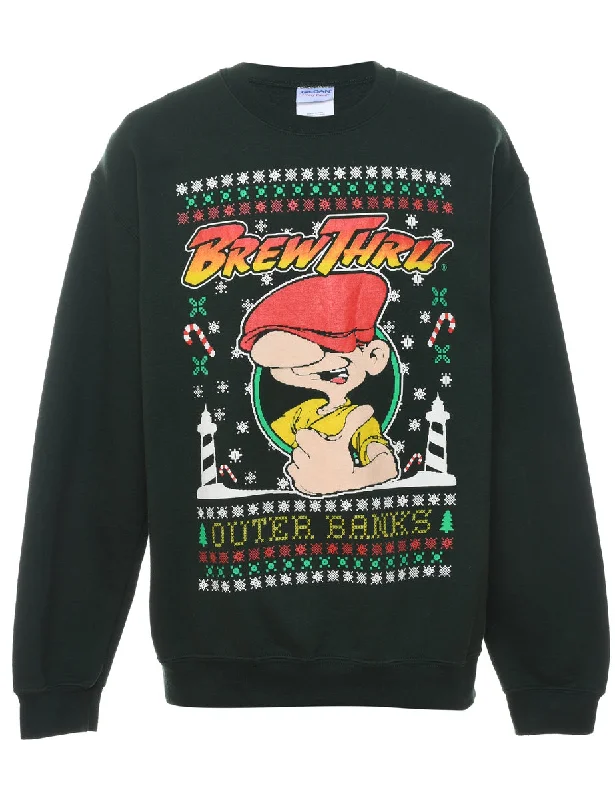 Brew Thru Multi-Colour Printed Christmas Sweatshirt - M