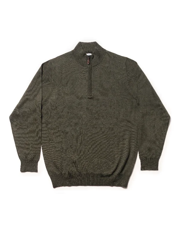 Exclusive Deal MERINO WOOL QUARTER ZIP UP - OLIVE