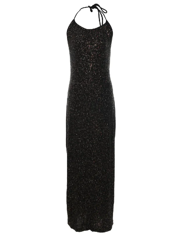 Price Reduction Black & Gold Beaded Sparkly Finish Evening Dress - S