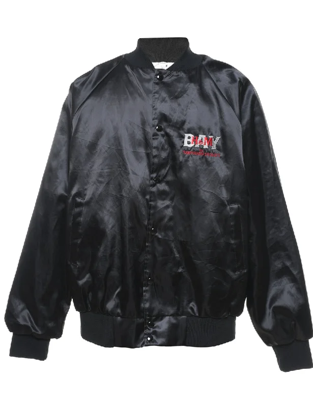 Black Silky Embroidered Bomber Jacket - L