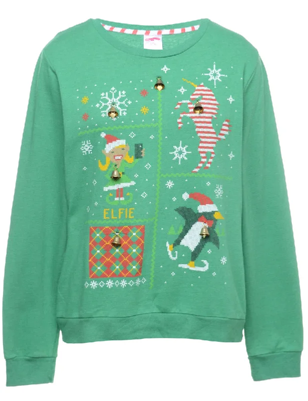 Overstock Beyond Retro Reworked Christmas Sweatshirt With Bells - L
