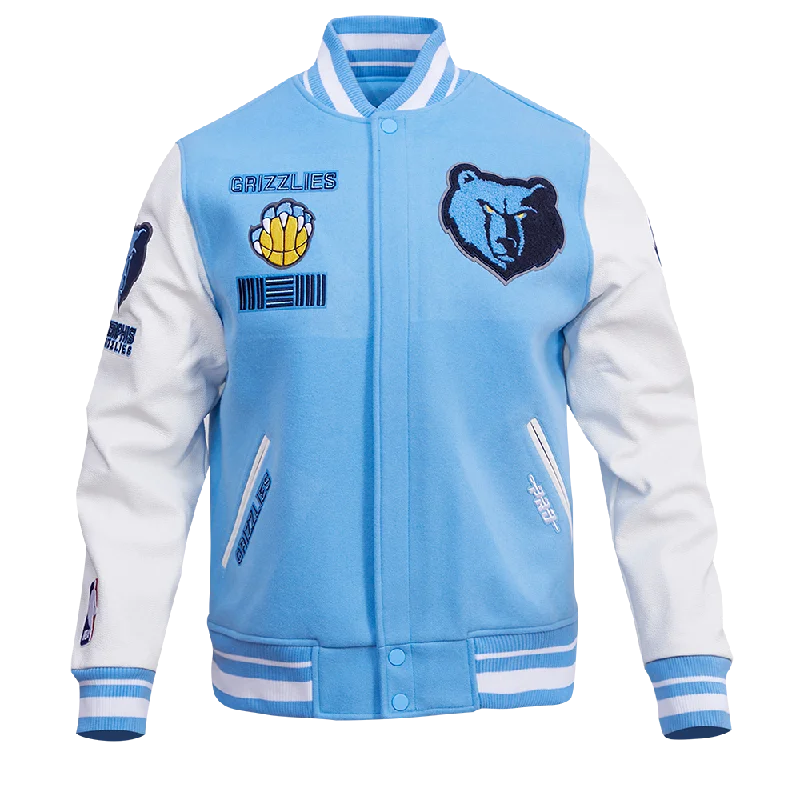 Flash Deal NBA MEMPHIS GRIZZLIES RETRO CLASSIC MEN'S RIB WOOL VARSITY JACKET (UNIVERSITY BLUE/WHITE)