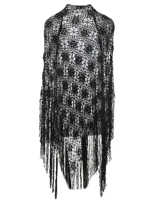 Today’s Deal Black Crochet 1990s Fringed Cape - M