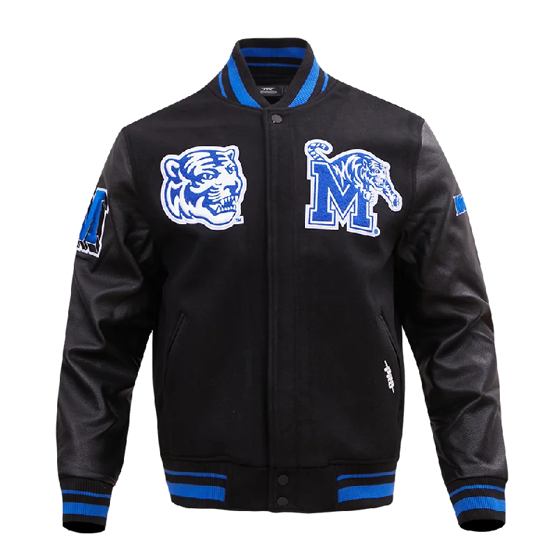 Hurry In UNIVERSITY OF MEMPHIS CLASSIC MEN'S RIB WOOL VARSITY JACKET (BLACK/ROYAL BLUE/BLACK) Hurry In UNIVERSITY OF MEMPHIS CLASSIC MEN'S RIB WOOL VARSITY JACKET (BLACK/ROYAL BLUE/BLACK)