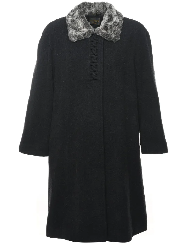 Limited Time Offer Black Faux Fur Trim Coat - L