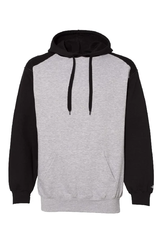 Markdown Sale Badger Mens Athletic Fleece Hooded Sweatshirt Hoodie w/ Pouch Pocket - Oxford Grey/Black - Closeout