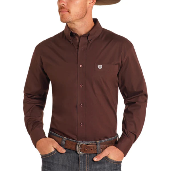 Take Advantage PANHANDLE SLIM BROWN SOLID POPLIN LONG SLEEVE SHIRT
