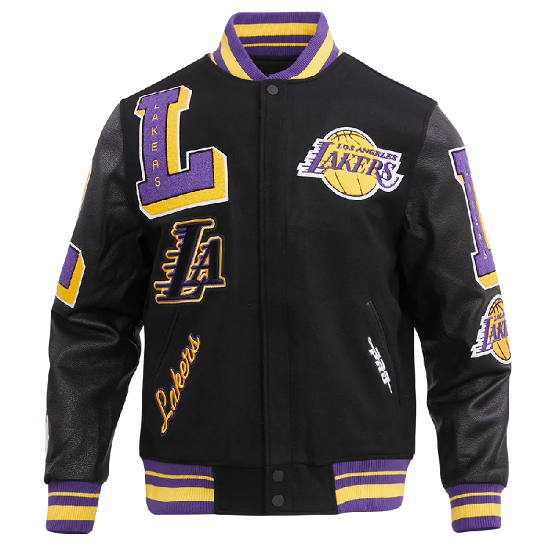Overstock NBA LOS ANGELES LAKERS MASHUP MEN'S RIB WOOL VARSITY JACKET (BLACK/PURPLE) Overstock NBA LOS ANGELES LAKERS MASHUP MEN'S RIB WOOL VARSITY JACKET (BLACK/PURPLE)