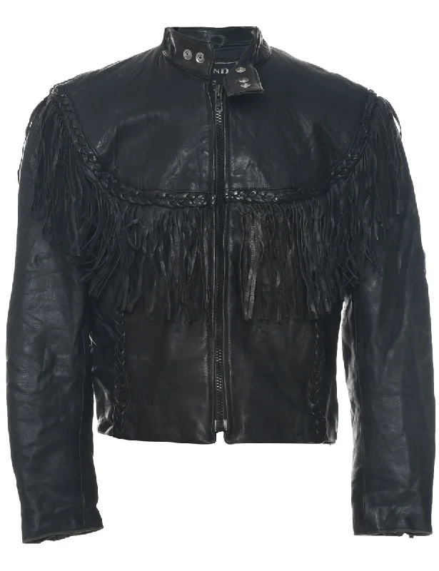 Weekend Bargains to Indulge In Black Classic Fringed Leather Jacket - M