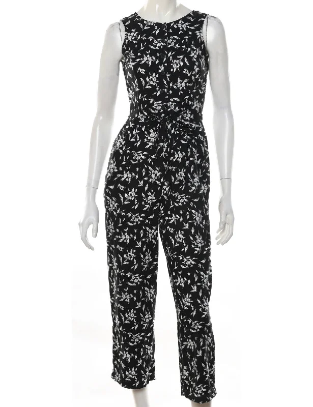 Mega Sale Black & White Casual Floral Pattern Jumpsuit - S