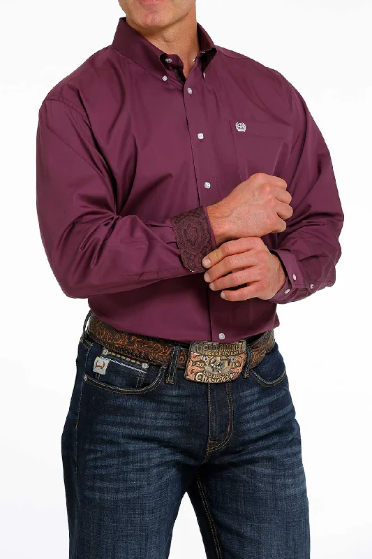 Massive Deals CINCH MEN'S PURPLE SOLID BUTTON-DOWN WESTERN SHIRT