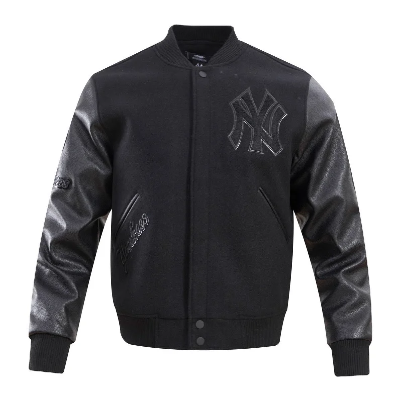 Act Now MLB NEW YORK YANKEES TRIPLE BLACK MEN'S VARSITY JACKET (BLACK)