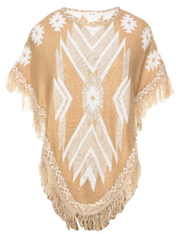 Stock Clearance Aztec Print Fringed Poncho - L