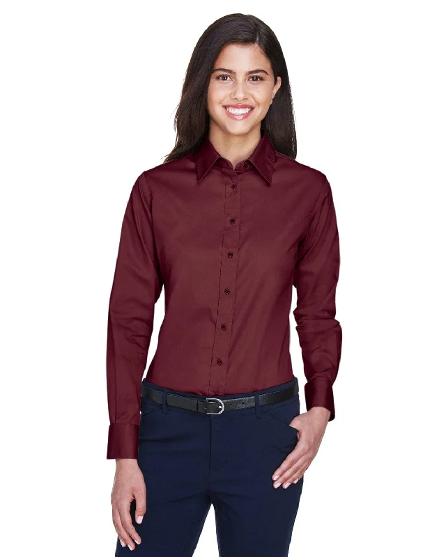 Low Prices Harriton Ladies Long Sleeve Stain-Release Twill Shirt | Wine