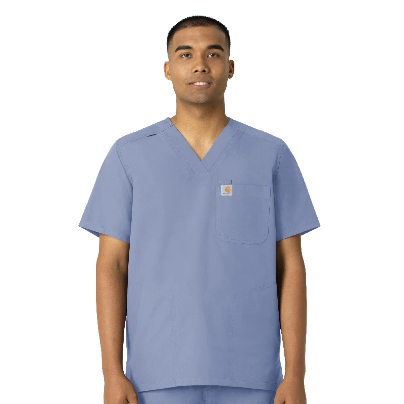 Season Finale Sale Carhartt Force Essentials Men's V-Neck Shirttail Scrub Top - Ceil Blue