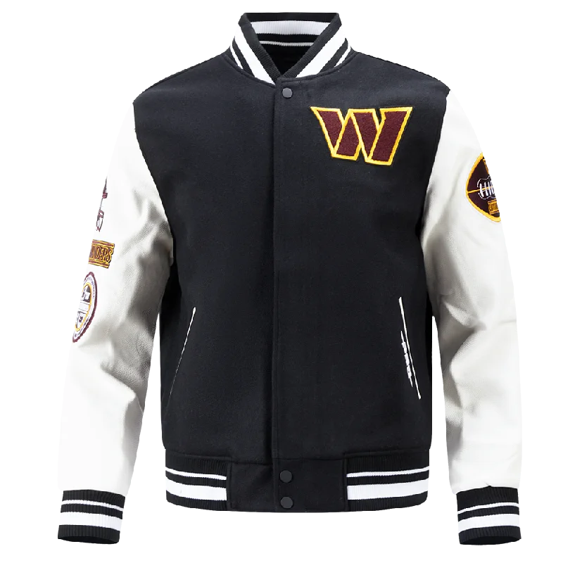 NFL WASHINGTON COMMANDERS OLD ENGLISH MEN'S RIB WOOL VARSITY JACKET (BLACK/WHITE)