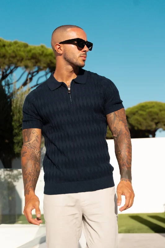 Savings Spectacular Capo Egyptian Cotton DIAMOND SS Zip Polo Shirt - Navy