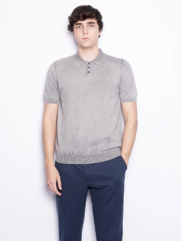 Polo in Maglia di Cotone Salvia/Grey