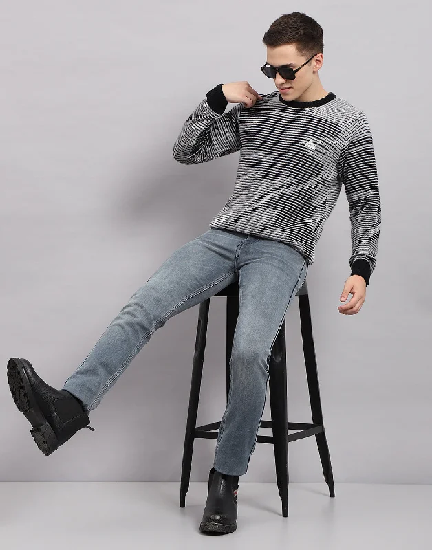 Act Now Men Black Self Design Round Neck Full Sleeve Pullover