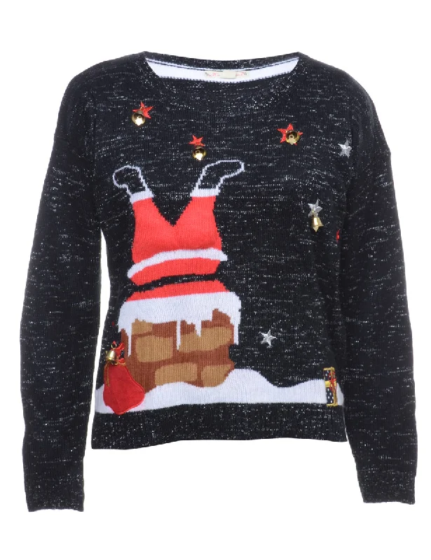 Exclusive Offer Beyond Retro Reworked Christmas Jumper With Bells - L