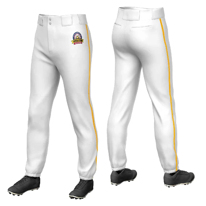 Online Specials Custom White Yellow Classic Fit Stretch Practice Pull-up Baseball Pants