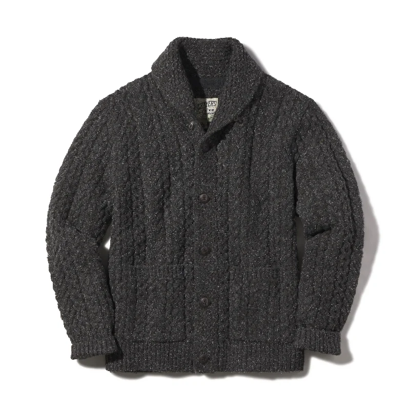 Don’t Miss Out Melange Cable  Shawl Cardigan - Charcoal