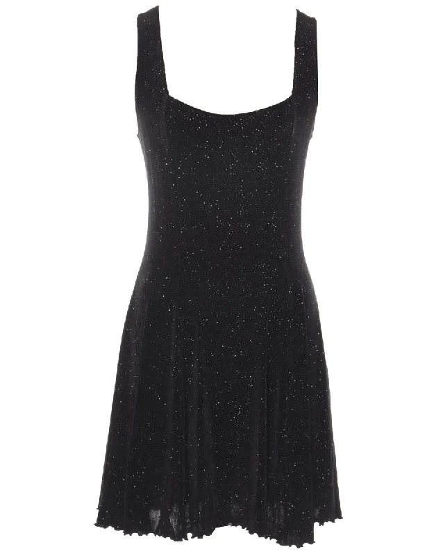 Final Offer Black & Silver Sparkly Evening Dress - M