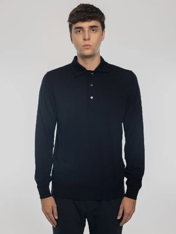 Exclusive Offers Polo in Lana con Collo Costruito Blu Notte