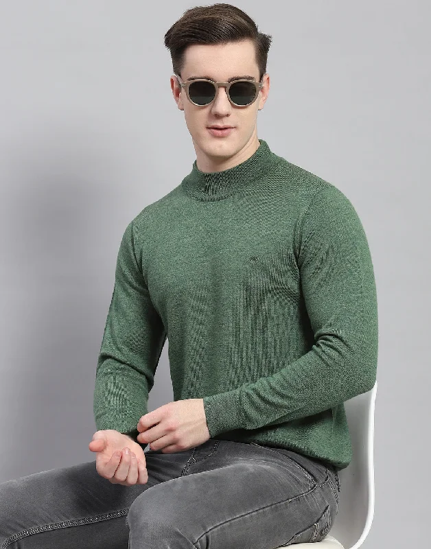 Exclusive Savings Men Green Solid T Neck Full Sleeve Pullover