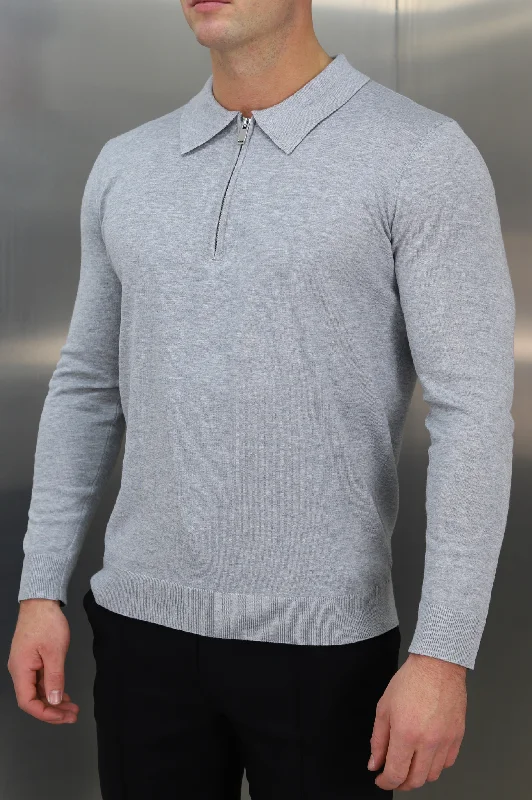 Weekend Savings Spectacle Capo Egyptian Cotton LS Zip Polo Shirt - Grey