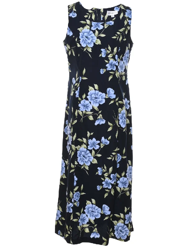 Special Promotion Black Floral Print Maxi Dress - M