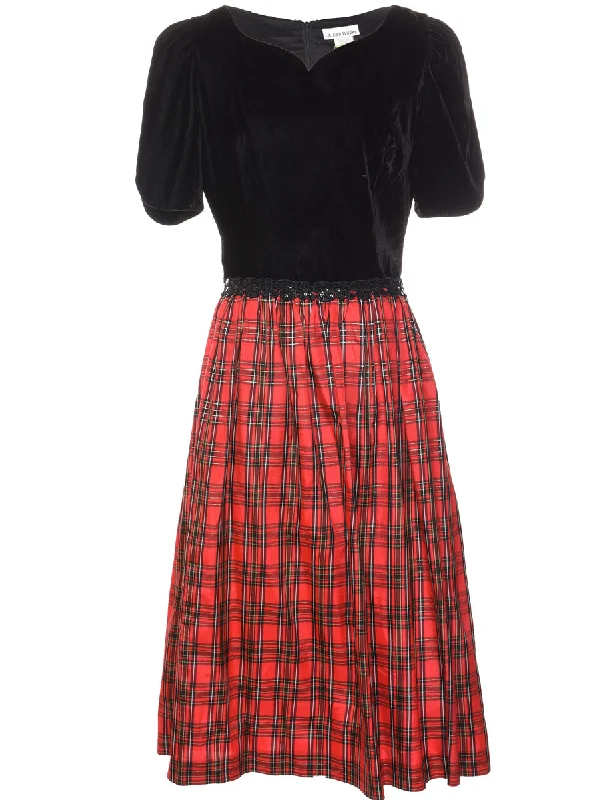Big Savings Black & Red Tartan Contrast Evening Dress - M