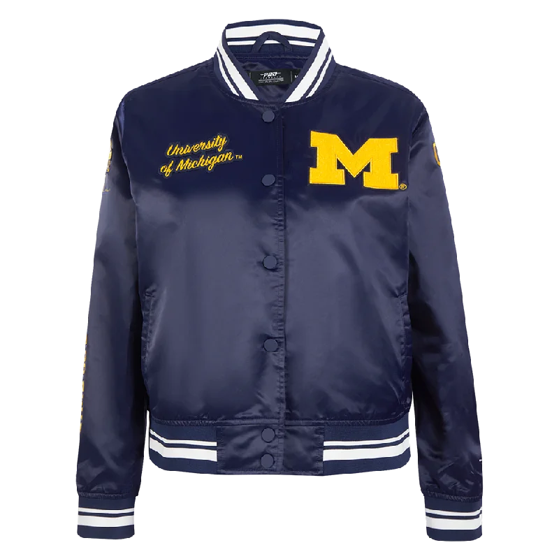 UNIVERSITY OF MICHIGAN CLASSIC WOMEN'S RIB SATIN JACKET (MIDNIGHT NAVY)