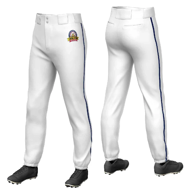 Daily Special Custom White Navy Classic Fit Stretch Practice Pull-up Baseball Pants