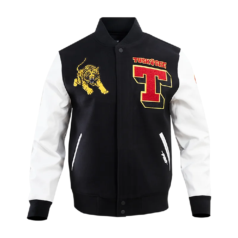 Overstock Clearance TUSKEGEE UNIVERSITY CLASSIC WOOL MEN'S VARSITY JACKET (BLACK/WHITE) Overstock Clearance TUSKEGEE UNIVERSITY CLASSIC WOOL MEN'S VARSITY JACKET (BLACK/WHITE)