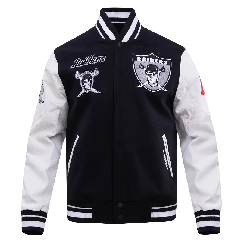 Mega Sale NFL LAS VEGAS RAIDERS RETRO CLASSIC MEN'S RIB WOOL VARSITY JACKET (BLACK/WHITE) Mega Sale NFL LAS VEGAS RAIDERS RETRO CLASSIC MEN'S RIB WOOL VARSITY JACKET (BLACK/WHITE)