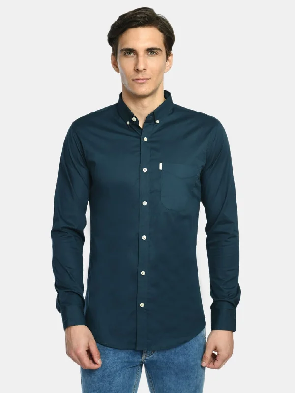 Final Offer Men's Teal Blue Solid Regular Fit Casual Shirt