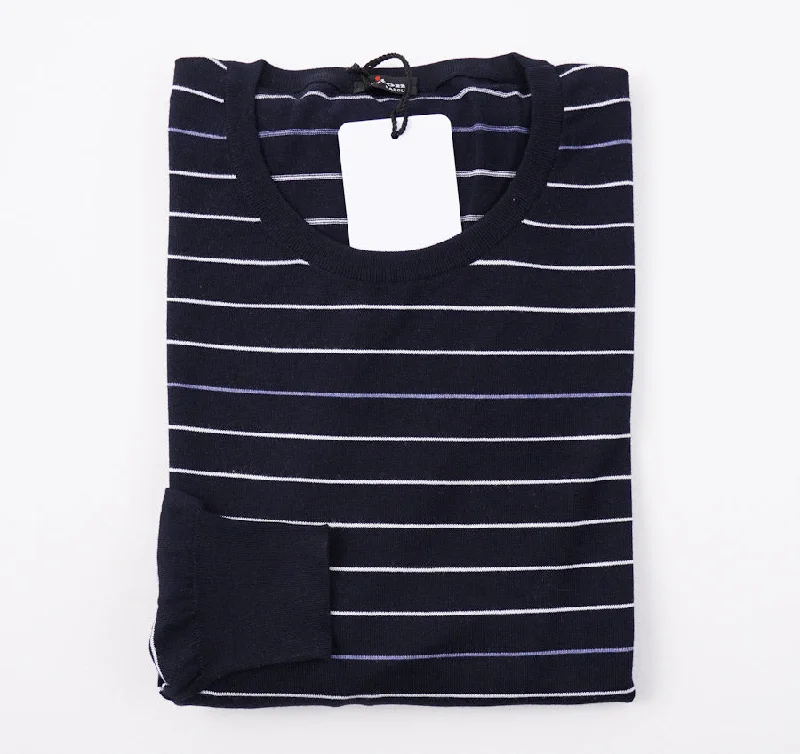 Great Bargain Kiton Navy Striped Cotton-Silk Sweater