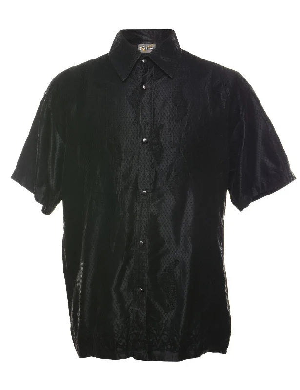Flash Deal Black 1990s Patterned Short Sleeve Shirt - M