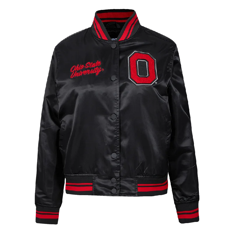 Shop and Save OHIO STATE UNIVERSITY CLASSIC WOMEN'S RIB SATIN JACKET (BLACK/RED/BLACK)