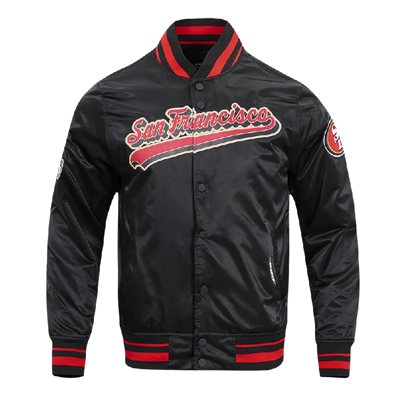 NHL CHICAGO BLACKHAWKS SCRIPT TAIL MEN'S RIB SATIN JACKET (BLACK/RED/BLACK)