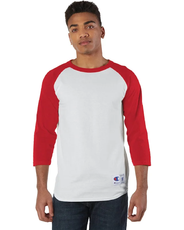 Weekend Deals You Can't Resist Champion Cotton Raglan Baseball Jersey | White/ Scarlet