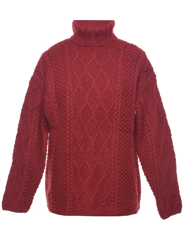 Cable Knit Turtleneck Jumper - L