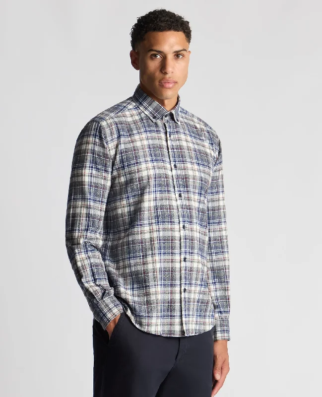 Act Now Tapered Fit Checked Brushed Cotton Shirt