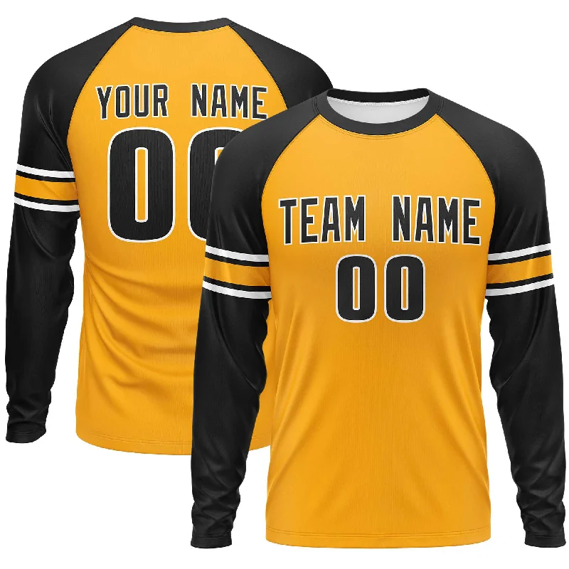 Bonus Savings Custom Yellow Black Yellow Crew Neck Personalized Raglan Long Sleeve Performance T-shirt