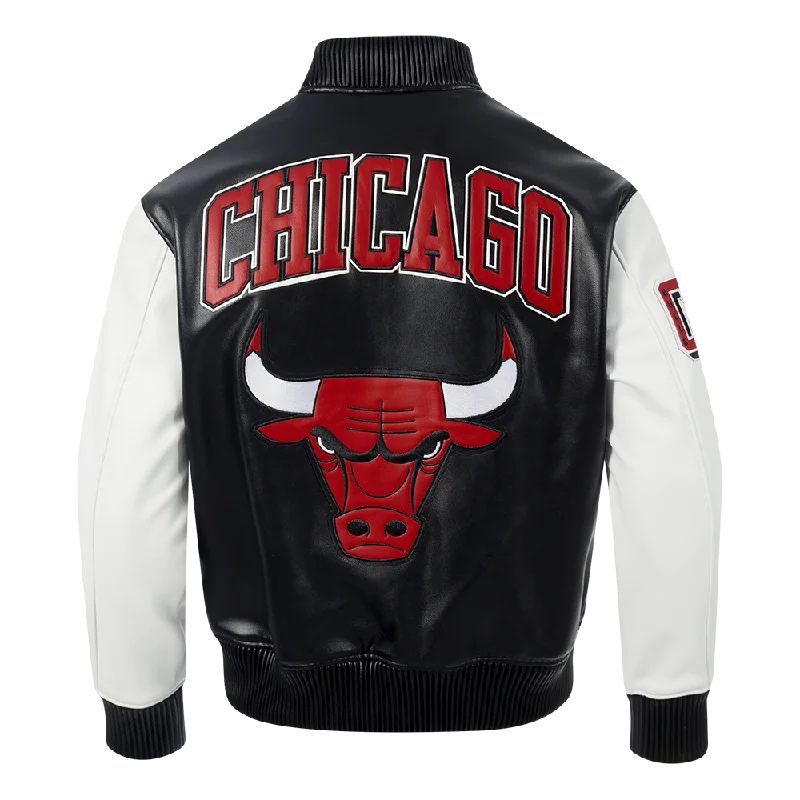 Super Deal NBA CHICAGO BULLS CITY SIGNATURE MEN'S LEATHER VARSITY JACKET (BLACK/WHITE)